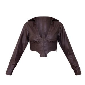 Chocolate Ruched Detail Cropped Denim Shirt